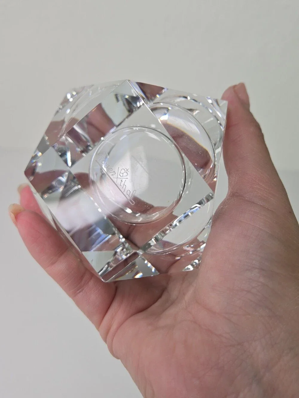 Rosenthal‎ Crystal Candle Holder Pair Regency Geometric Faceted Votive Tea Light